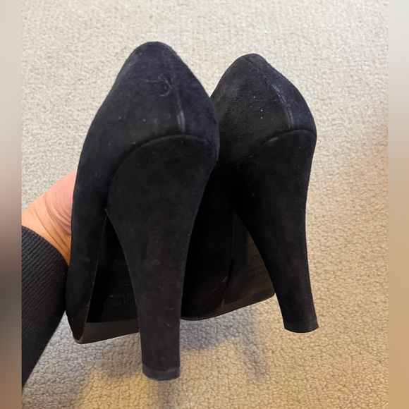 Miu Miu Black Suede Pump Round Almond Toe Block Heels Leather Italy cLassic Shoe - Picture 3 of 12